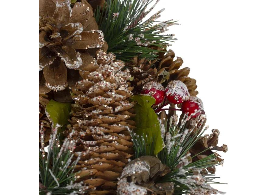 Green and Brown Frosted Pinecones and Bells Christmas Wreath - 13" Unlit