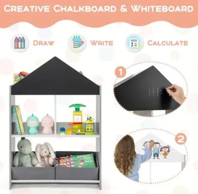 Hivvago Playhouse Kids Bookshelf with Chalkboard and Whiteboard for 3-6 Years