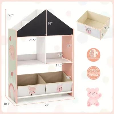 Hivvago Playhouse Kids Bookshelf with Chalkboard and Whiteboard for 3-6 Years