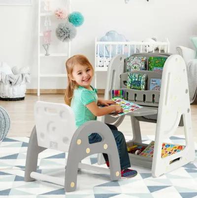 2-in-1 Kids Easel Desk Chair Set Book Rack Adjustable Art Painting Board