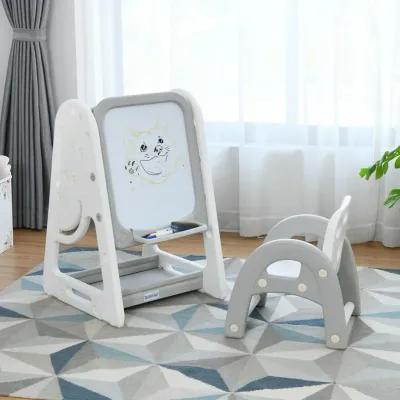 2-in-1 Kids Easel Desk Chair Set Book Rack Adjustable Art Painting Board