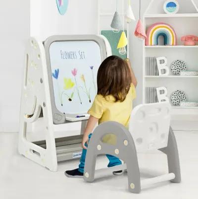 2-in-1 Kids Easel Desk Chair Set Book Rack Adjustable Art Painting Board