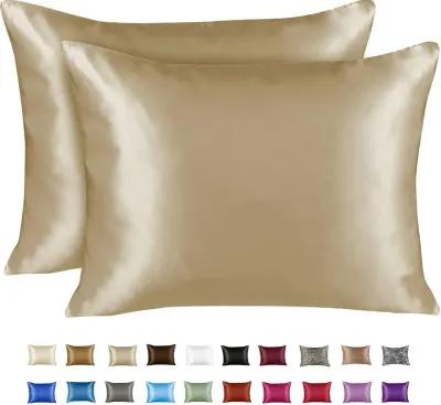 Satin Pillow Case with Zipper - Luxury Pillow Cover (Pillowcase Set of 2)