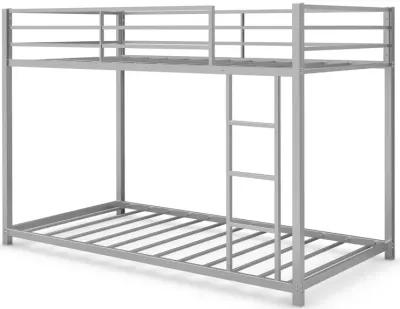 Sturdy Metal Bunk Bed Frame Twin Over Twin with Safety Guard Rails and Side Ladder