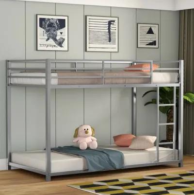 Sturdy Metal Bunk Bed Frame Twin Over Twin with Safety Guard Rails and Side Ladder