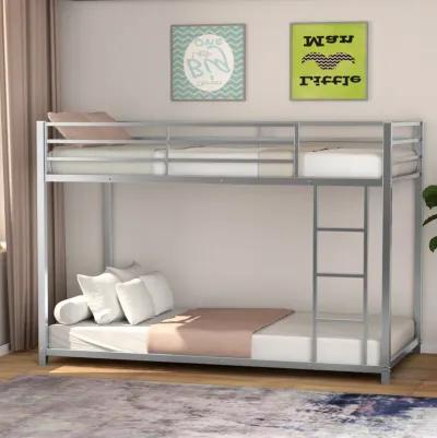 Sturdy Metal Bunk Bed Frame Twin Over Twin with Safety Guard Rails and Side Ladder