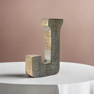 Vintage Gray Handmade Eco-Friendly "J" Alphabet Letter Block For Wall Mount & Table Top D�cor