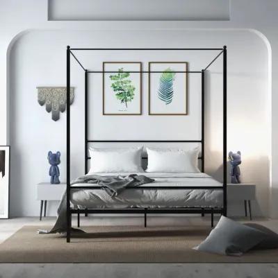 Queen Size Metal Canopy Bed Frame with Slat Support-Queen Size