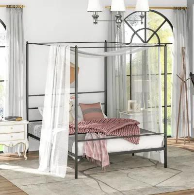 Queen Size Metal Canopy Bed Frame with Slat Support-Queen Size