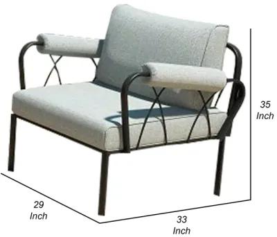 Rain 33 Inch Patio Side Chair, Armless, Sectional, Black Metal, Gray Fabric - Benzara