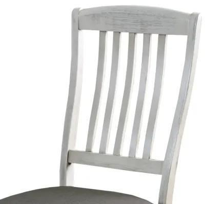 Wooden Side Chair with Fabric Upholstered Padded Seat, Pack of Two, Antique White and Gray-Benzara