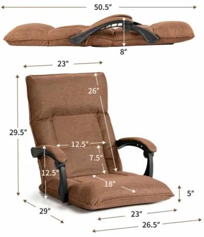 14-Position Adjusting Lazy Sofa Chair with Waist Pillow and Armrests-Gray