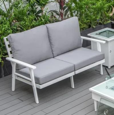 LeisureMod Outdoor Patio Loveseat with White Aluminum Frame