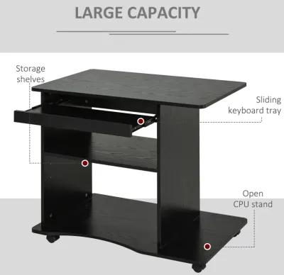 Black Mobile Workstation: Portable Computer Desk with Keyboard Tray