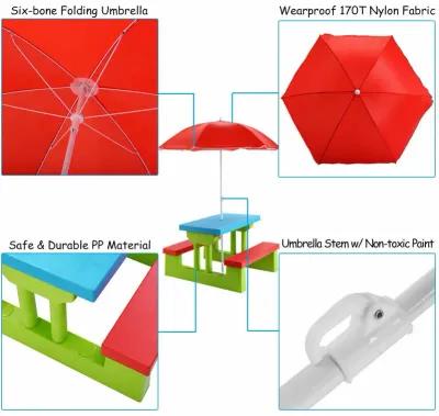 Kids Picnic Folding Table and Bench with Umbrella