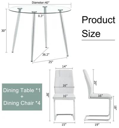 Hivvago 4seater Tempered Glass Transparent Round Dining Table and Metal Chair Set