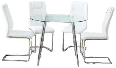 Hivvago 4seater Tempered Glass Transparent Round Dining Table and Metal Chair Set