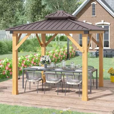 Brown Outdoor Haven: 10'x10' Hardtop Gazebo with Wood Frame