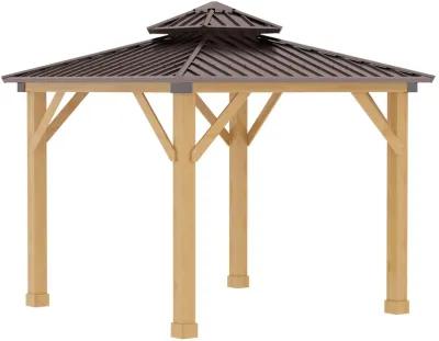 Brown Outdoor Haven: 10'x10' Hardtop Gazebo with Wood Frame