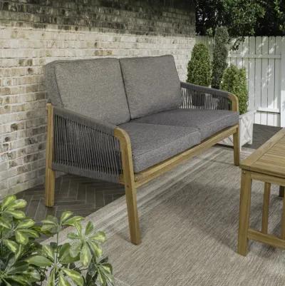 Arwen Modern Bohemian Roped Acacia Wood Outdoor Loveseat with Cushions