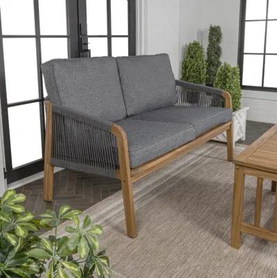 Arwen Modern Bohemian Roped Acacia Wood Outdoor Loveseat with Cushions