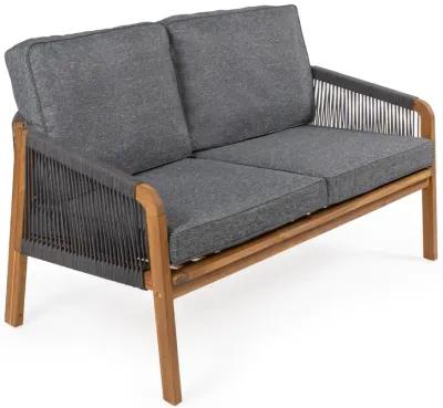 Arwen Modern Bohemian Roped Acacia Wood Outdoor Loveseat with Cushions