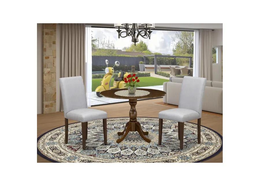 East West Furniture East West Furniture DMAB3-AWA-05 3 Piece Kitchen Table Set Includes 1 Drop Leaves Wood Table and 2 Grey Linen Fabric Parson Dining Room Chairs with High Back - Acacia Walnut Finish