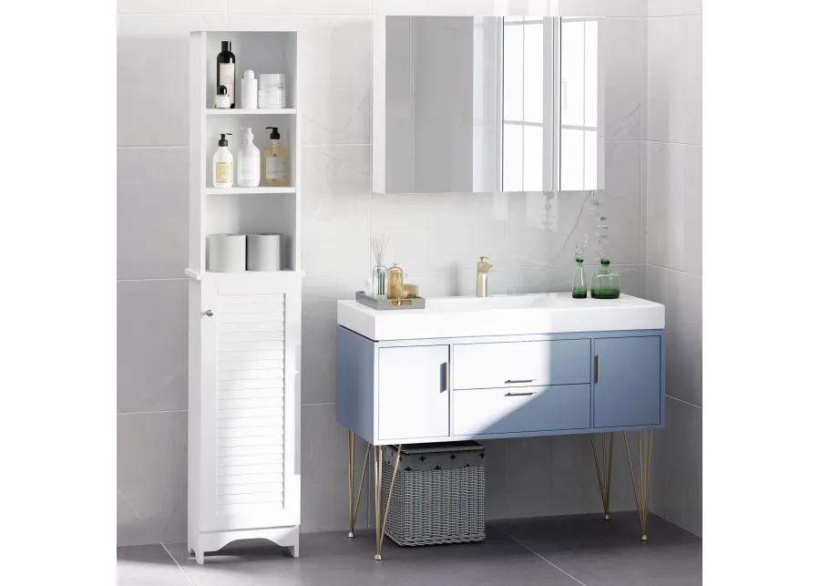 Wooden Collection Tall Bathroom Linen Tower with Adjustable Shelving & Cupboard