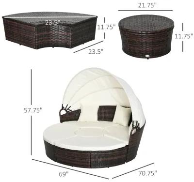 Backyard Rattan Retreat: 4pc Canopied Daybed Set with Plush Pillows