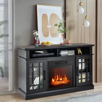 48 Inch Electric Fireplace TV Stand with Cabinets for TVs Up to 55 Inch-Natural