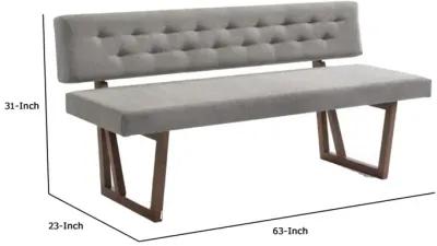 Fabric Upholstered Dining Bench with Rubber Wood Feet, Gray and Walnut Brown-Benzara