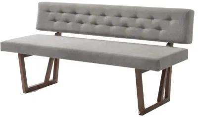 Fabric Upholstered Dining Bench with Rubber Wood Feet, Gray and Walnut Brown-Benzara