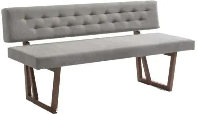 Fabric Upholstered Dining Bench with Rubber Wood Feet, Gray and Walnut Brown-Benzara