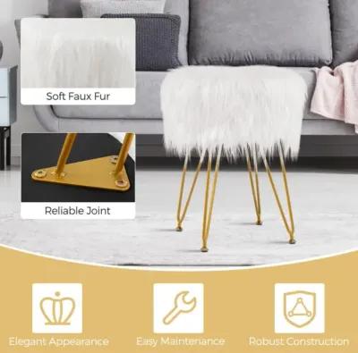 Hivvago Faux Fur Vanity Stool Chair with Metal Legs for Bedroom and Living Room-White