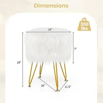 Hivvago Faux Fur Vanity Stool Chair with Metal Legs for Bedroom and Living Room-White