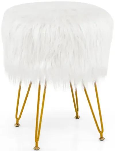 Hivvago Faux Fur Vanity Stool Chair with Metal Legs for Bedroom and Living Room-White