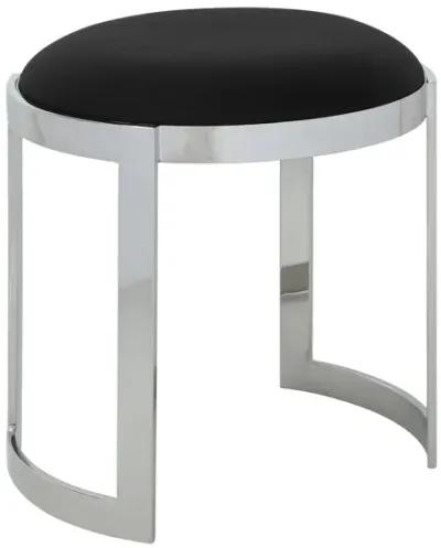 Niyo 19 Inch Accent Stool Ottoman Ottoman, Round Black Faux Leather, Silver - Benzara