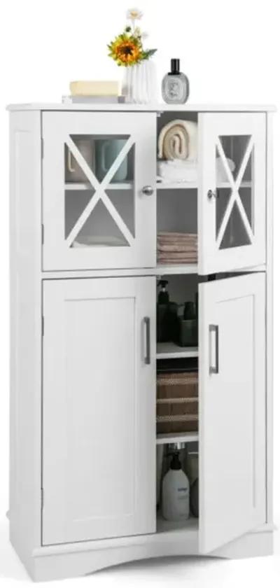 4 Doors Freeestanding Bathroom Floor Cabinet with Adjustable Shelves