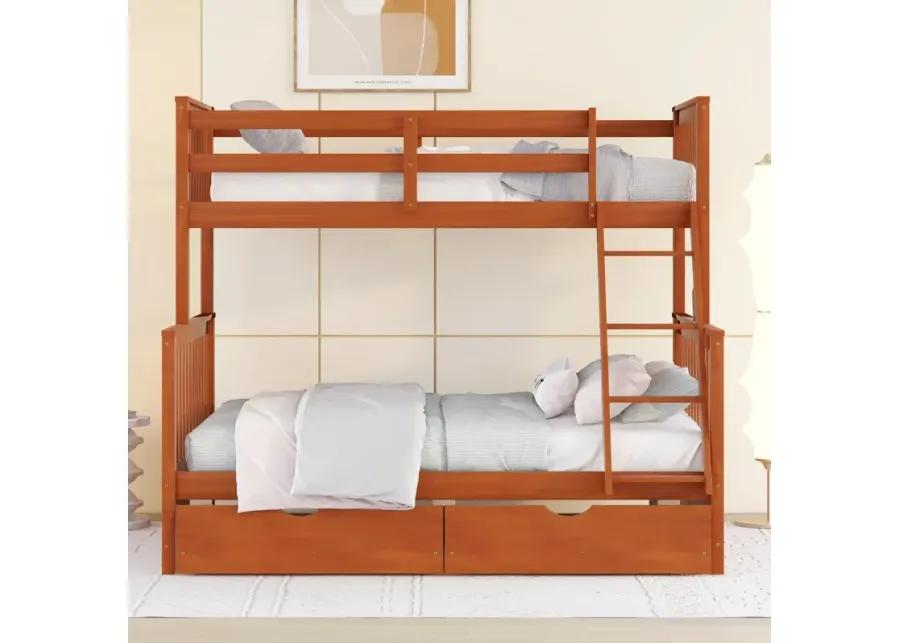 Twin-Over-Full Bunk Bed With Ladders And Two Storage Drawers