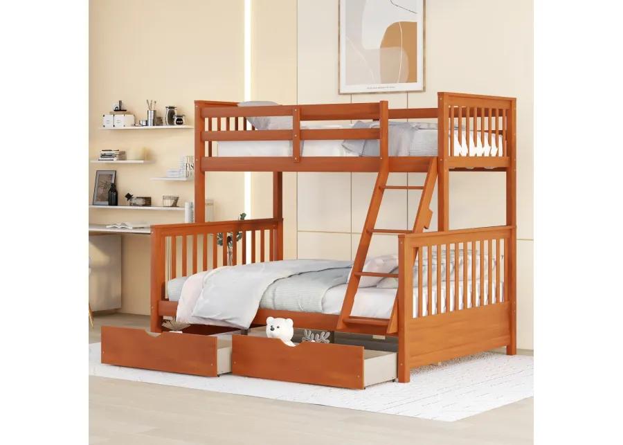 Twin-Over-Full Bunk Bed With Ladders And Two Storage Drawers