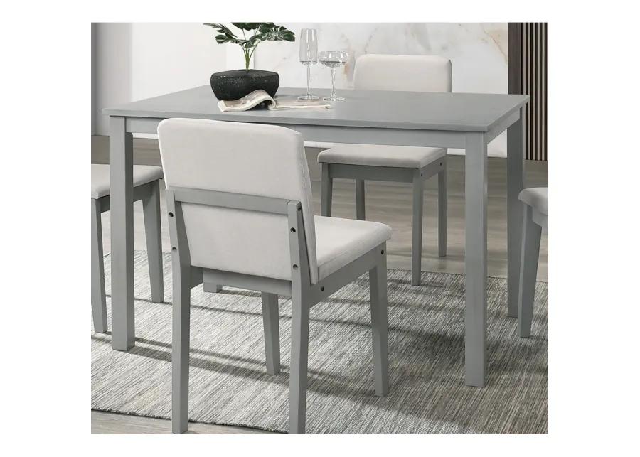 Grey Finish 5pc Dining Room Set Dining Table 4x Chairs Beige Fabric Chair Seat Kitchen Breakfast Dining room Furniture Rubberwood Veneer Unique Design