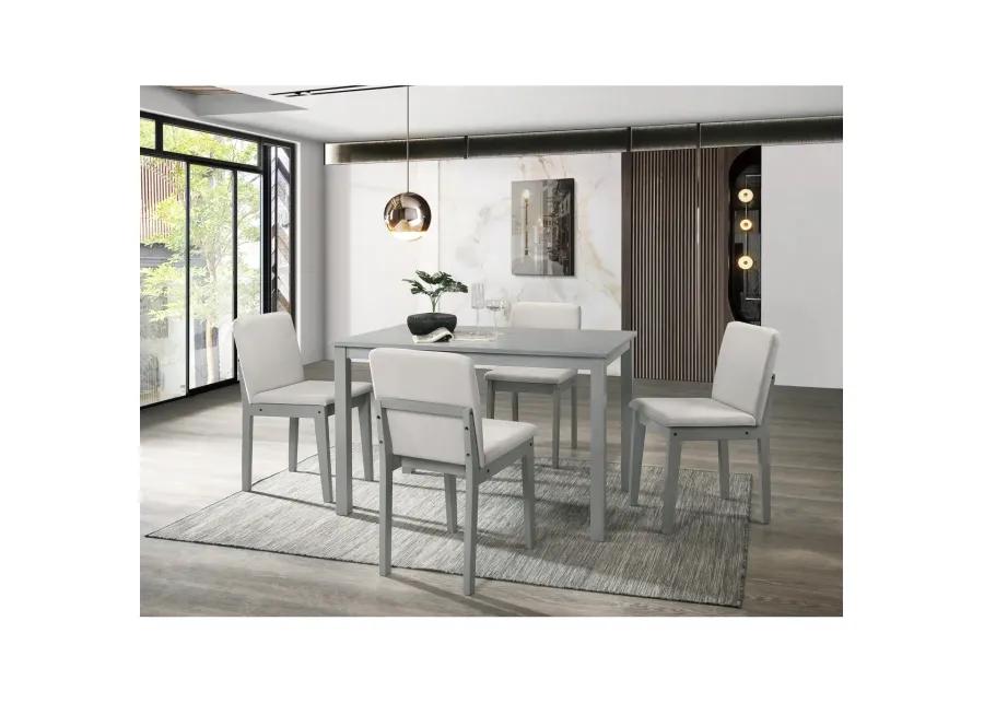 Grey Finish 5pc Dining Room Set Dining Table 4x Chairs Beige Fabric Chair Seat Kitchen Breakfast Dining room Furniture Rubberwood Veneer Unique Design