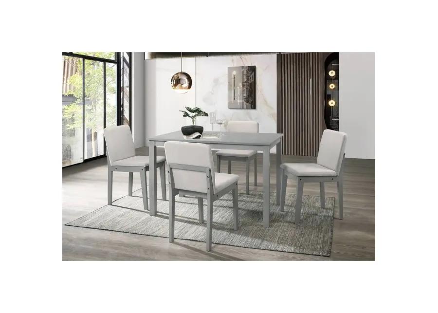 Grey Finish 5pc Dining Room Set Dining Table 4x Chairs Beige Fabric Chair Seat Kitchen Breakfast Dining room Furniture Rubberwood Veneer Unique Design