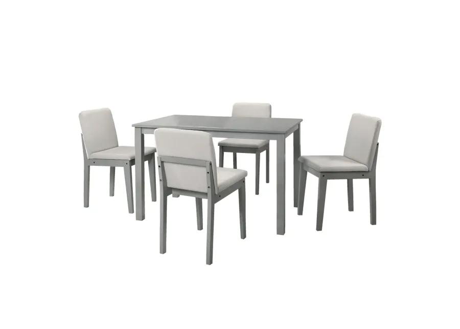 Grey Finish 5pc Dining Room Set Dining Table 4x Chairs Beige Fabric Chair Seat Kitchen Breakfast Dining room Furniture Rubberwood Veneer Unique Design