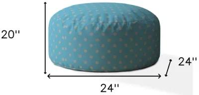 Homezia 24" Blue And Grey Cotton Round Polka Dots Pouf Ottoman