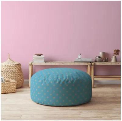 Homezia 24" Blue And Grey Cotton Round Polka Dots Pouf Ottoman