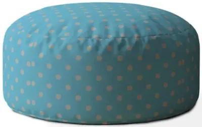 Homezia 24" Blue And Grey Cotton Round Polka Dots Pouf Ottoman