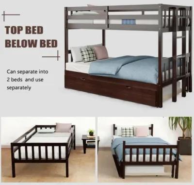 Hivvago Twin Pull-Out Bunk Bed with Trundle Wooden Ladder