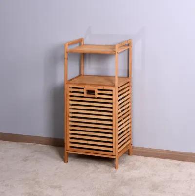 Bathroom Laundry Basket Bamboo Storage Basket With 2-Tier Shelf 17.32 X 13 X 37.8 Inch