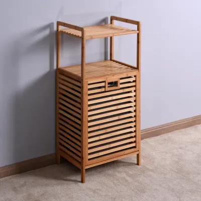 Bathroom Laundry Basket Bamboo Storage Basket With 2-Tier Shelf 17.32 X 13 X 37.8 Inch